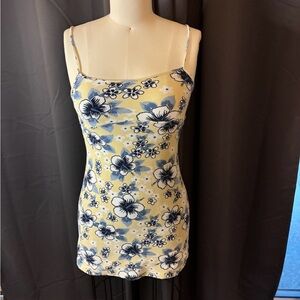 Vintage 90’s/2000’s Floral Spaghetti Strap Mini Dress - Blue and Yellow